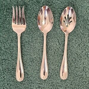 Lenox Tudor Bead Serving 3pc set Fork Spoon Pierced Spoon 18/10 Stainless Steel